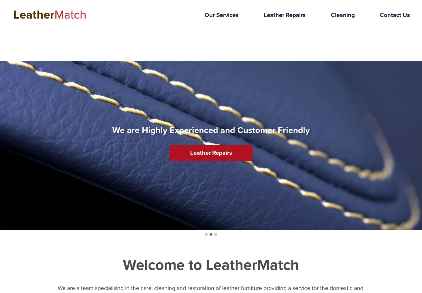The original LeatherMatch home page, with a large banner image and a general slogan